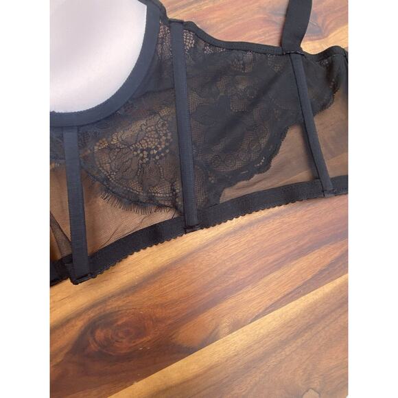 Victoria Secret Corset Bra Top 34B Very Sexy Push Up Black Lace Shine Strap - Picture 7 of 12